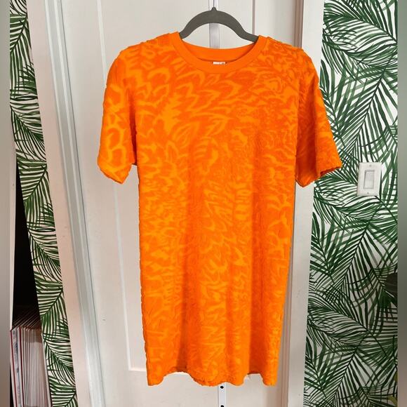 & Other Stories Orange Terry Leaf Print T Shirt Dress Size 0 NWOT - Picture 4 of 12